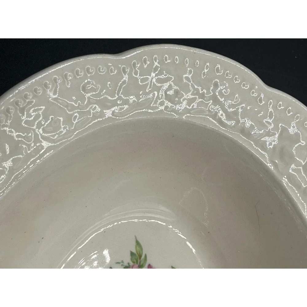 VINTAGE Edwin M‎ Knowles China Co USA CremeLace Serving Bowl. Marked 1933